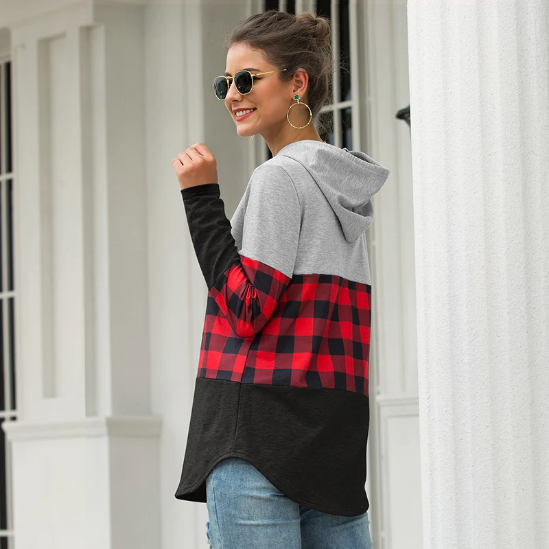 Модные осенние толстовки клетчатая толстовка с капюшоном Лоскутные хлопковые