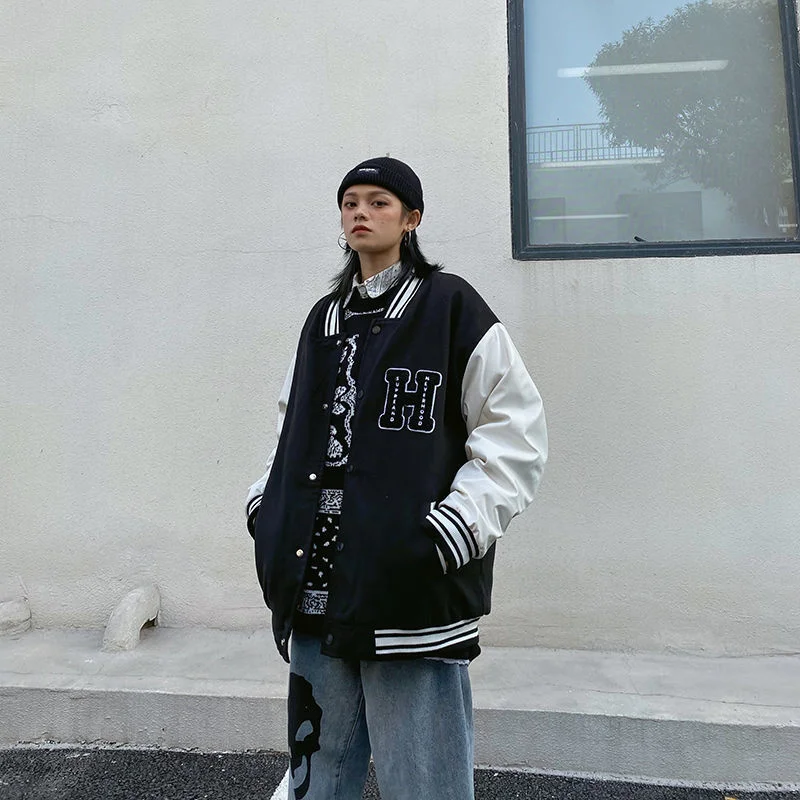 

Women's Spring Baseball Bomber Varsity Sport Jacket Women Robot Cartoon Trend Korean Couple Hip Hop Rock Fried Coat Plus Size