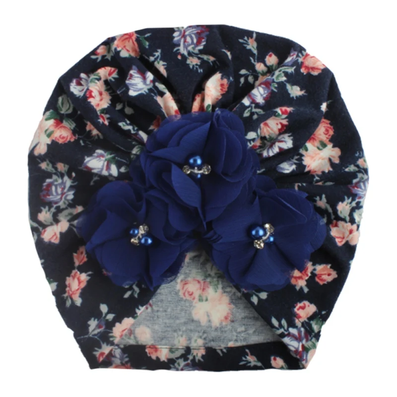 Осенняя Мягкая Милая шапочка с цветами и жемчужинами для новорожденных девочек