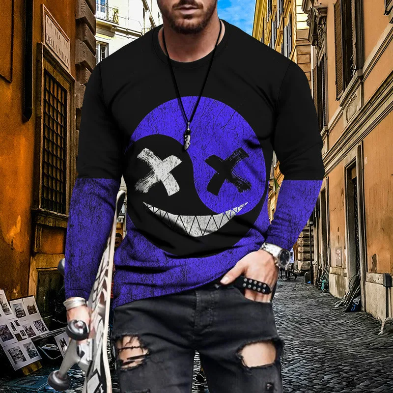 2021 fashion creative three-dimensional pattern European and American T-shirt youth printing loose men's long-sleeved 3DT shirt