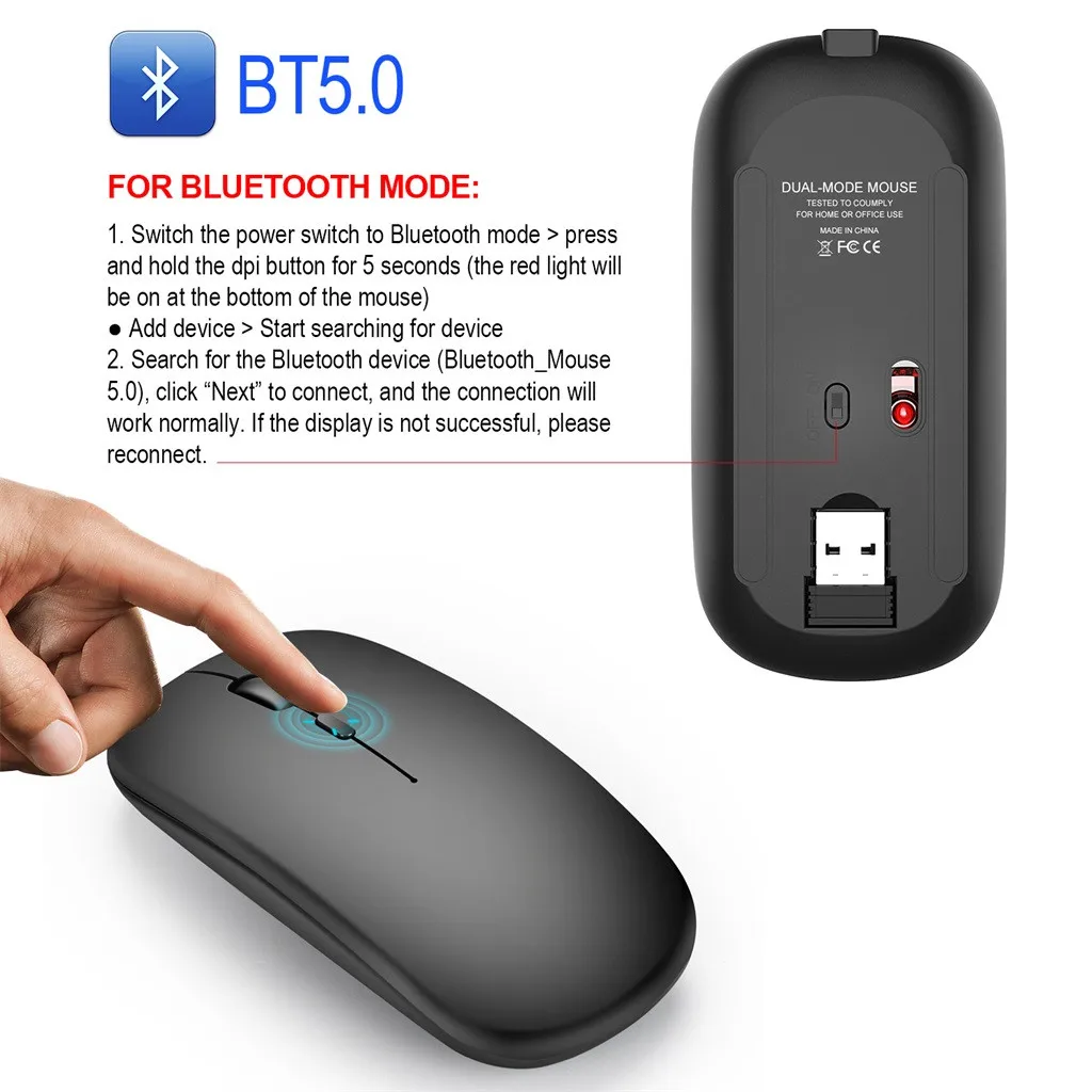 Беспроводная перезаряжаемая мышь Blueteeth BT 5 0 USB 2 4G с двойным режимом игровая для ПК