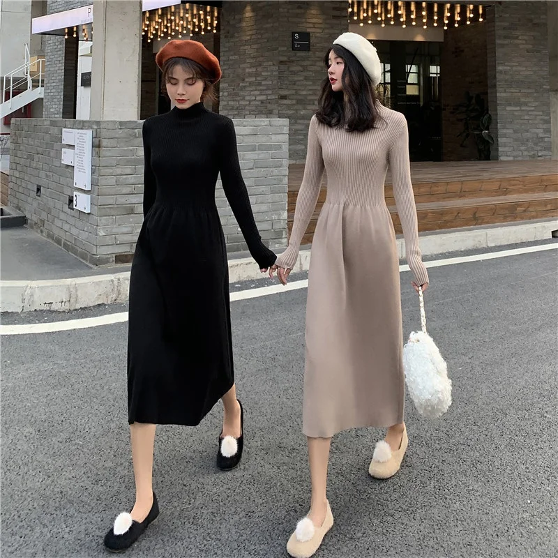 

Женские длинные платья-свитеры, женское платье-трапеция, Зимние Модные женские вязаные вечерние платья