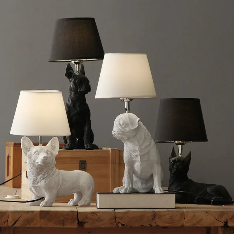 Modern Animals Puppy Table Lamps for Living Room Bedroom Bedside Lamp Black White Dog Led Stand Desk Light Fixtures Home Decor