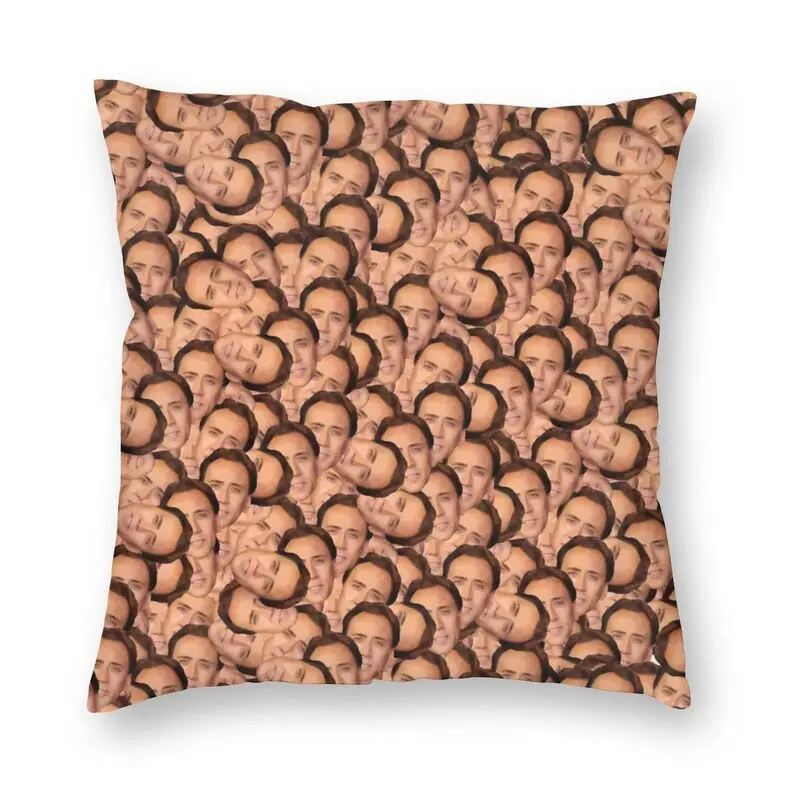 Мягкая декоративная квадратная наволочка для подушки с коллажем Николаса Кейджа