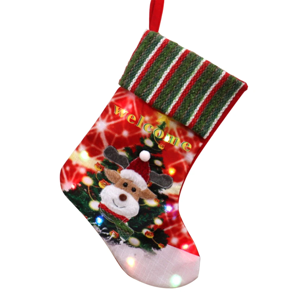 

Stocking Glowing Snowman LED Illuminated Large Christmas Socks Children's Gifts Woollen Nonwoven Fabric Candy Bag