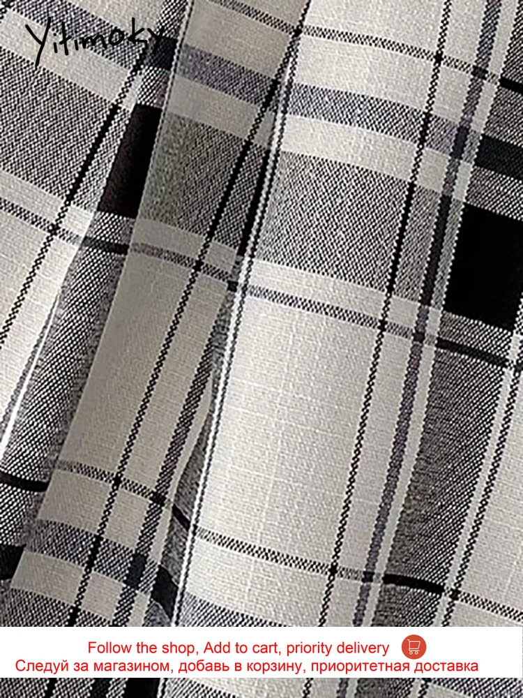 

Yitimoky White Plaid High Waist Pants Women Elastic Loose Wide Leg Pants Sweatpants Straight Pockets Summer 2021 New Fashion