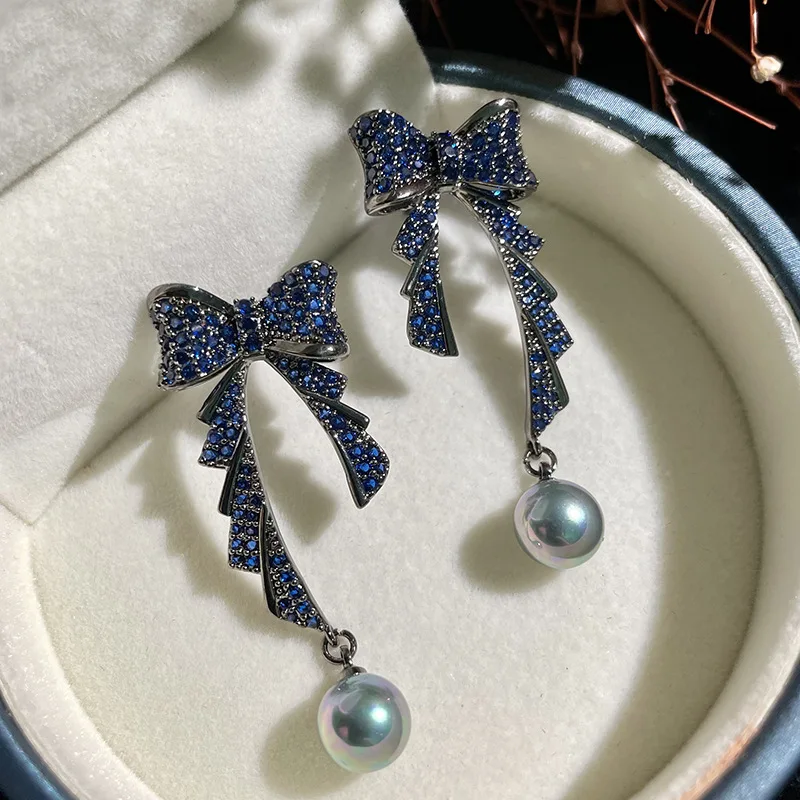 

New Fashion Three-dimensional Color Bow Pearl Earrings Micro-inlaid Zircon Earrings Korean Trend Earrings Jewelry for Women