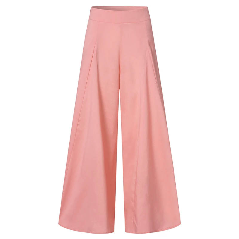 

Women Elegant High Waist Wide Leg Pants 2021 Spring Vintage Flare Trousers Casual Solid Zipper Pantalon Female