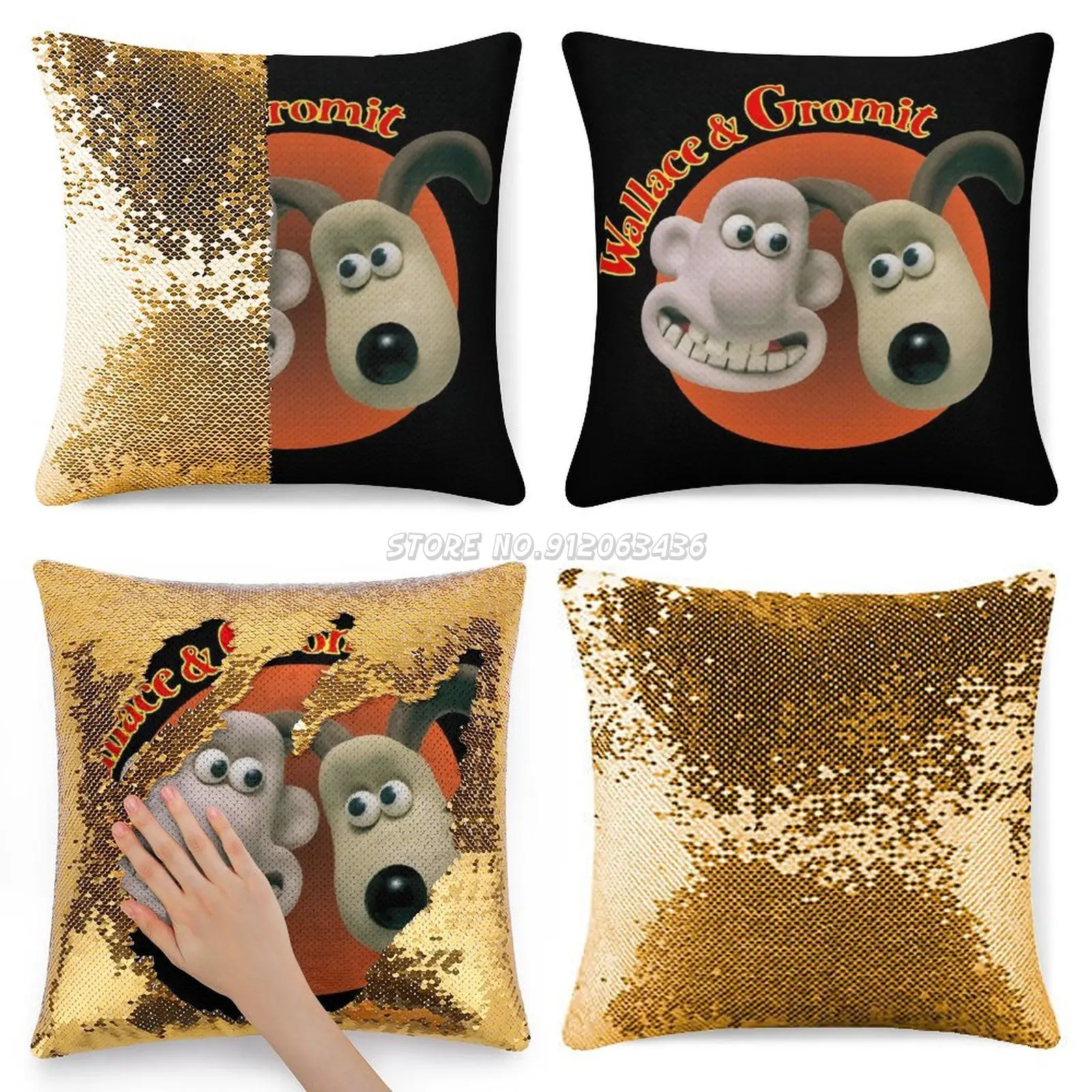 Walce And Gomet Sequin Pillowcase Throw Pillow Case 40cmX40cm Gromit Film Movie Cartoon Funny Walles Grommett