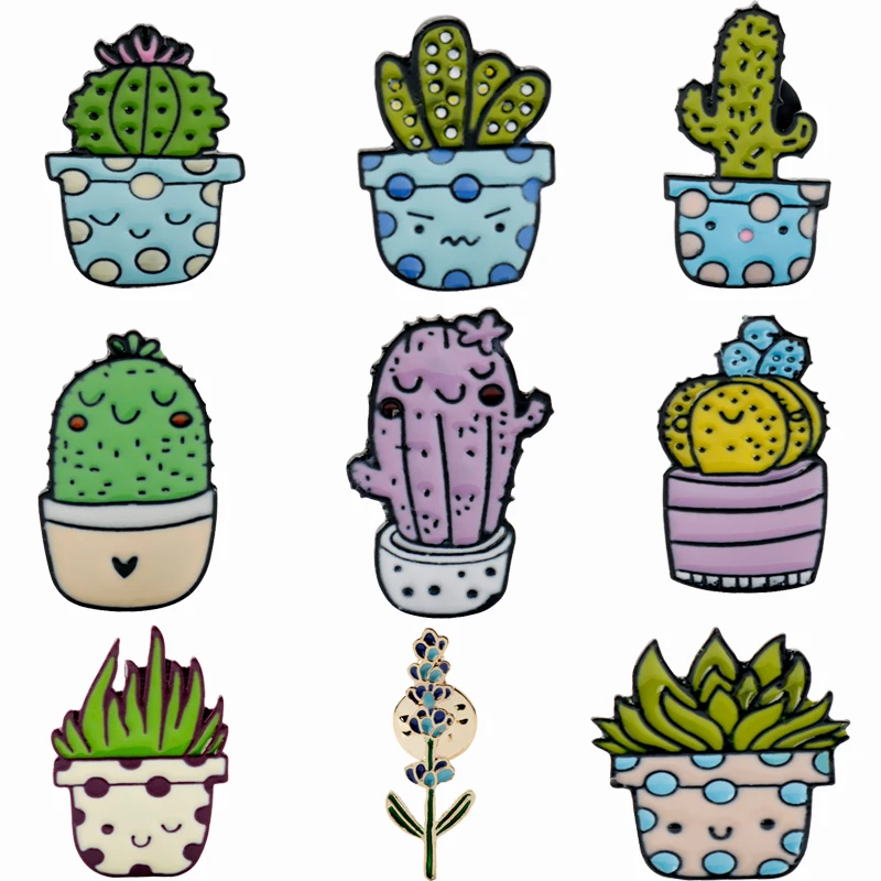

8 style Fashion Enamel Pin Jewelry Lovely Table Plant Brooch Cactus Shape Metal Pins Women Sweater Collar Accessory Lapel Pin