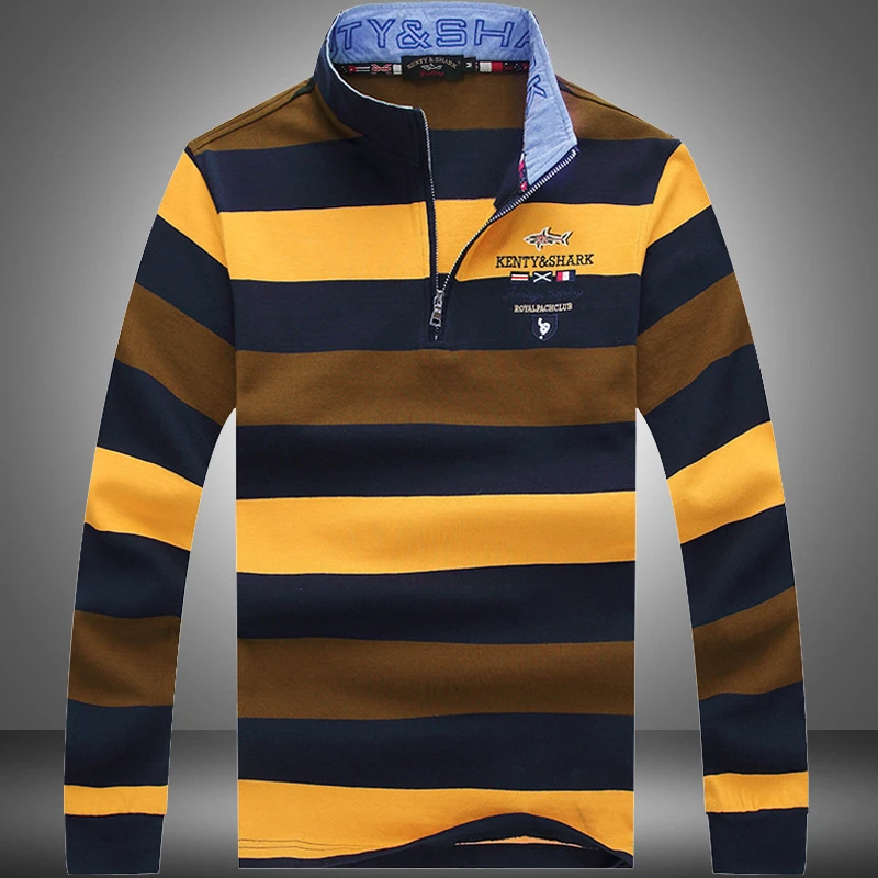 

2020 Cotton Male Clothes High Quality Autumn Casual Loose Long Sleeve Stripe Men's Lapel Polo Shirts Shark Brand Plus Size 3XL