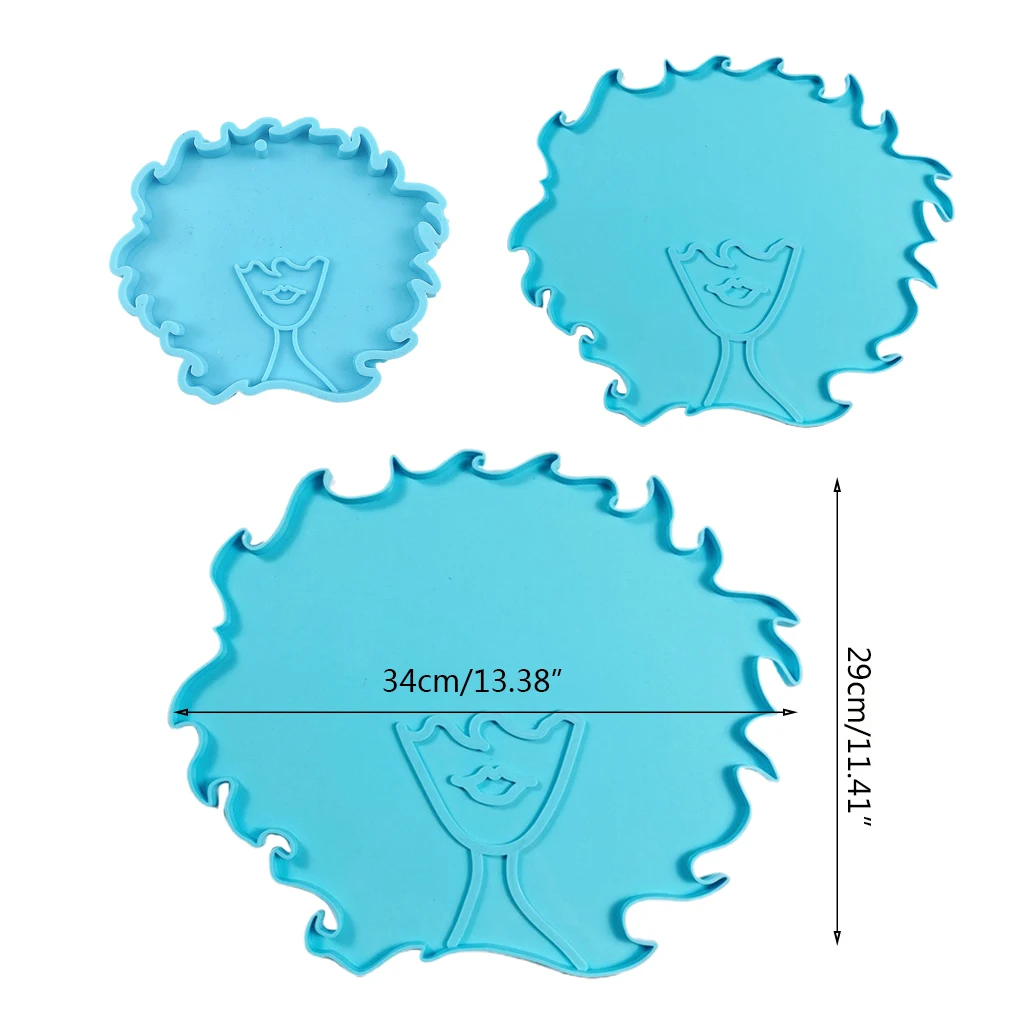 

3 Pcs Afro Female Beauty HeadKeychain Epoxy Resin Mold Rolling Tray Serving Board Coaster Silicone Mould DIY Crafts Tool