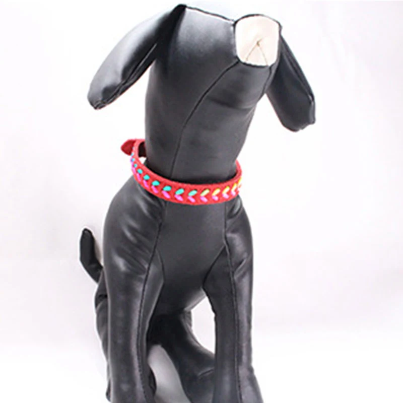 

Adjustable Pet Collar Knitting Colorful Comfortable Pets Accessory PU Leather Woven Cute Puppy Necklace Cats Buckle