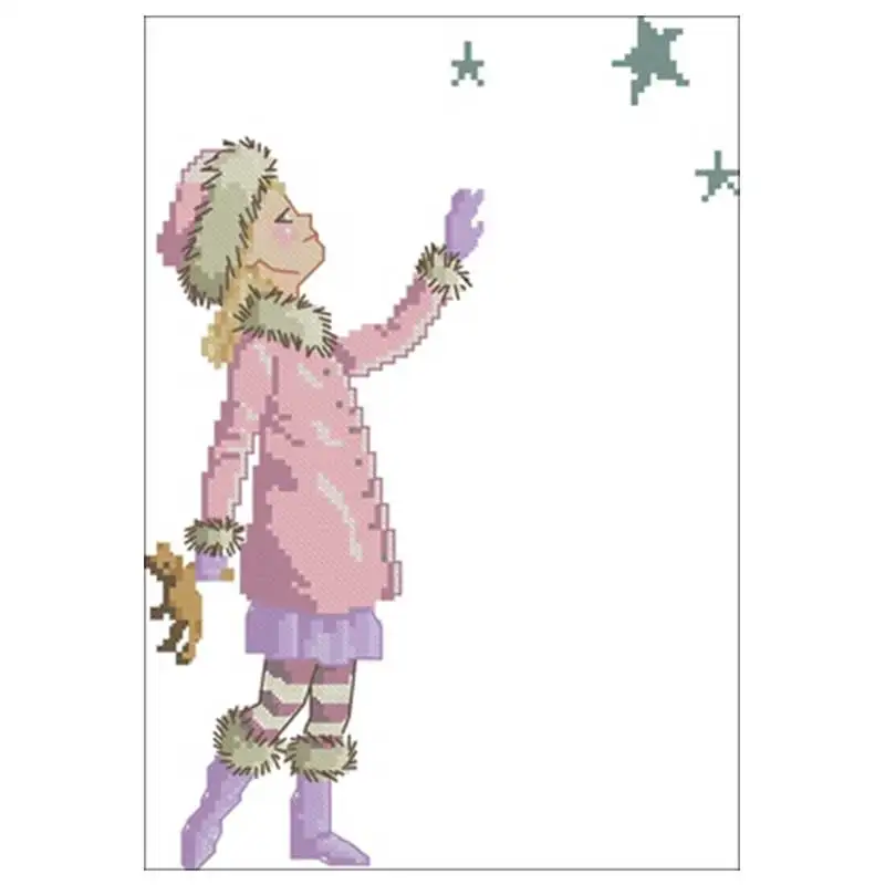 

Girl looking at the stars patterns Counted Cross Stitch 11CT 14CT DIY Cross Stitch Kits Embroidery Needlework Sets