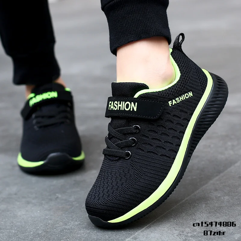 

2021 Fashion Kids Sport Shoes Boys Hook&Loop Running Sneakers Breathable Mesh Casual Sneakers Children Walking Shoes 5-12 Years