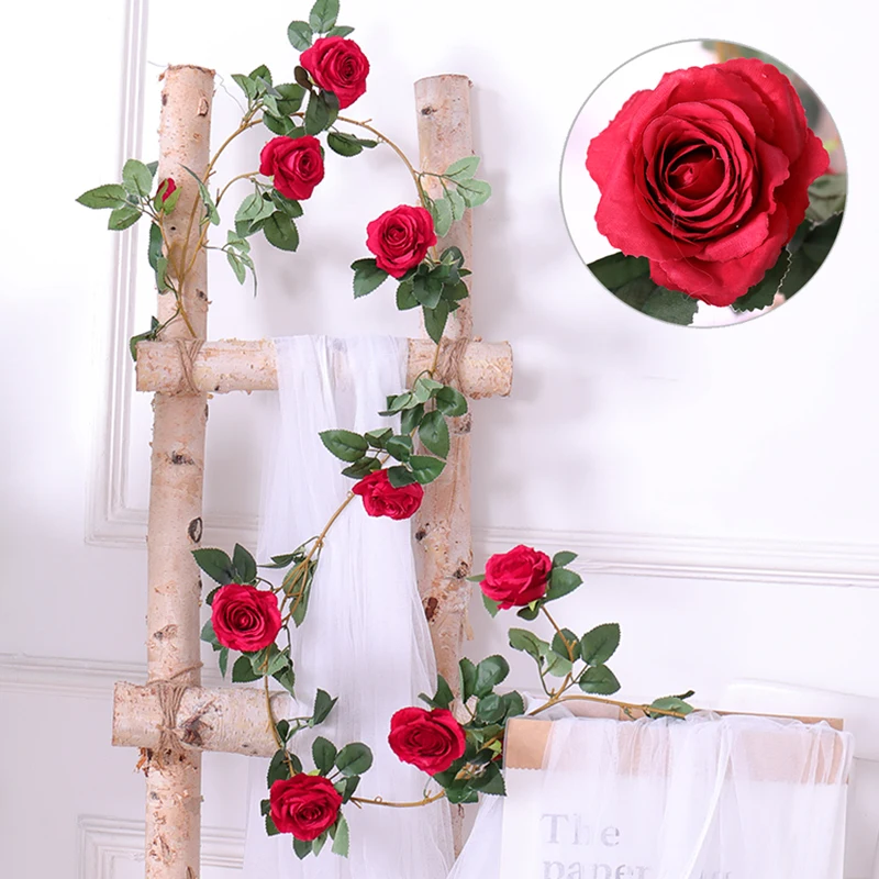 180 см шелковые розы цветок лоза плющ листья подвесная гирлянда настоящие на ощупь