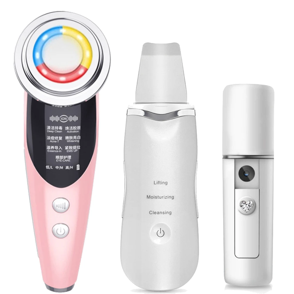 

Массажер для лица 7 в 1, RF и EMS, с подогревом, мезотерапия, омоложение кожи, прибор для удаления морщин, лифтинга, радиочастотный