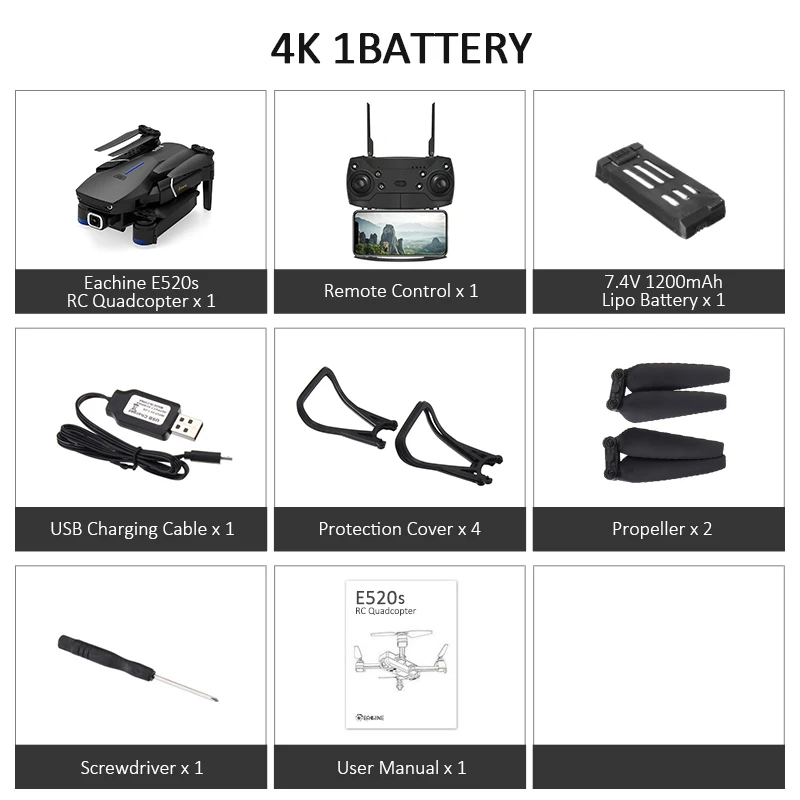 4K 1battery Eachine E520S Quadcopter GPS WI-FI 4K с видом от первого лица/1080 P HD Камера Широкий формат 16 минут времени полета складной Дрон с дистанционным управлением для вертолетов - Цвет: 4K 1battery