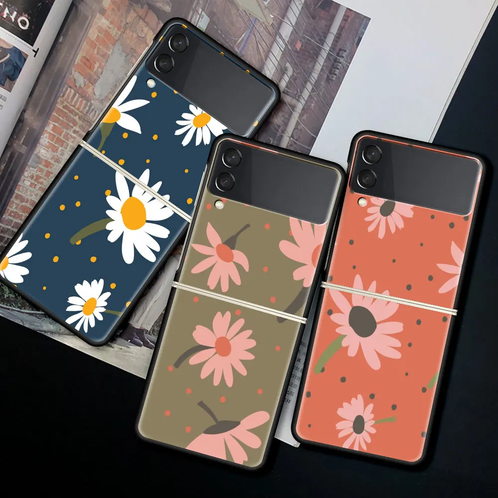

Case For Samsung Galaxy Z Flip 3 Black Hard Phone Cover Z Flip3 5G Shockproof Bumper ZFlip 3 Shell Fundas Flowers Green Vines