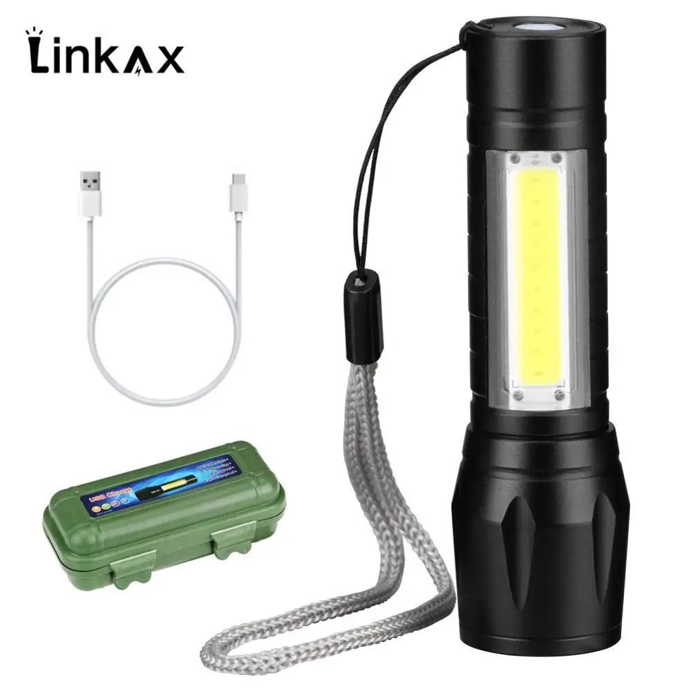 USB фонарик COB XPE светодиодный фонарь, 3 режима, фонарь для кемпинга, верховой езды с аккумулятором 14500, usb-кабель