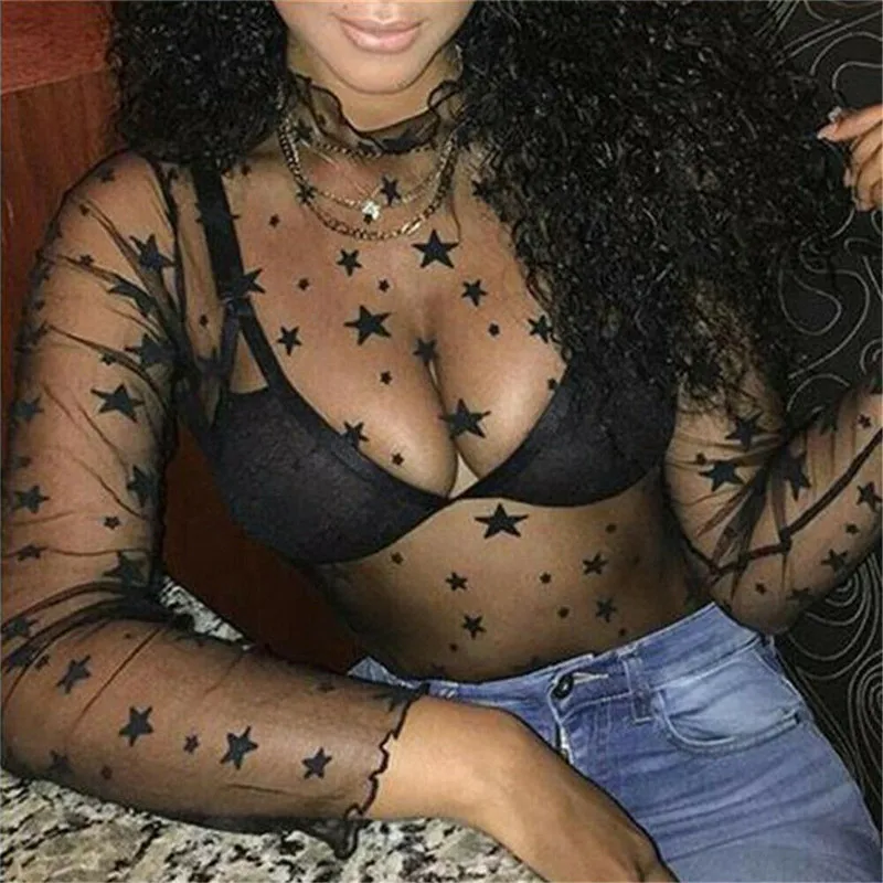 Женская футболка с длинными рукавами новинка сексуальная прозрачная сетчатая