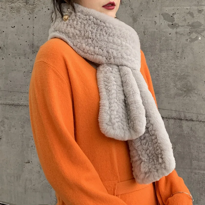 

Lengthened 170cm Natural Rex Rabbit Fur Scarf UNISEX Knitting Mufflers for Men and Women to Keep Warm in Autumn and Winter