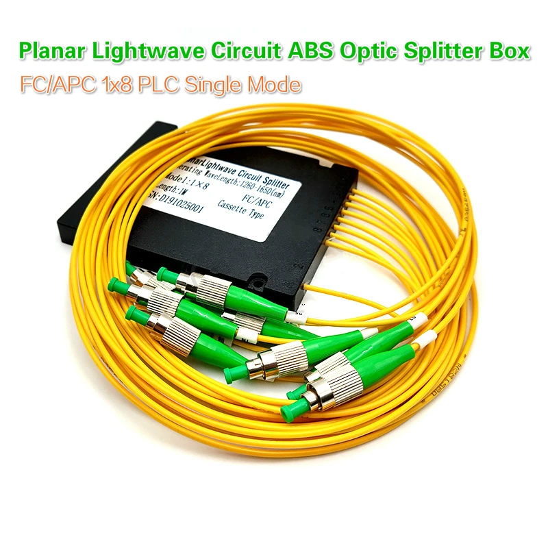 FC/APC 1x8 PLC Fiber optical splitter Single Mode FC APC Connector FTTH 1*8 Planar Lightwave Circuit ABS Optic Splitter Box