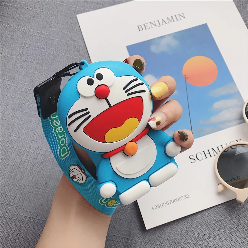 Миниатюрный кошелек для мелочи с роботом-котом Дамский на молнии ремешком