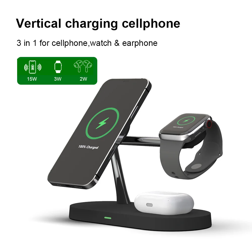 Cargador inal&aacute;mbrico 3 en 1 para iPhone 12 Pro Max, soporte magn&eacute;tico para tel&eacute;fono, Apple Watch, Airpods Pro, cargadores inal&aacute;mbricos de inducci&oacute;n-0