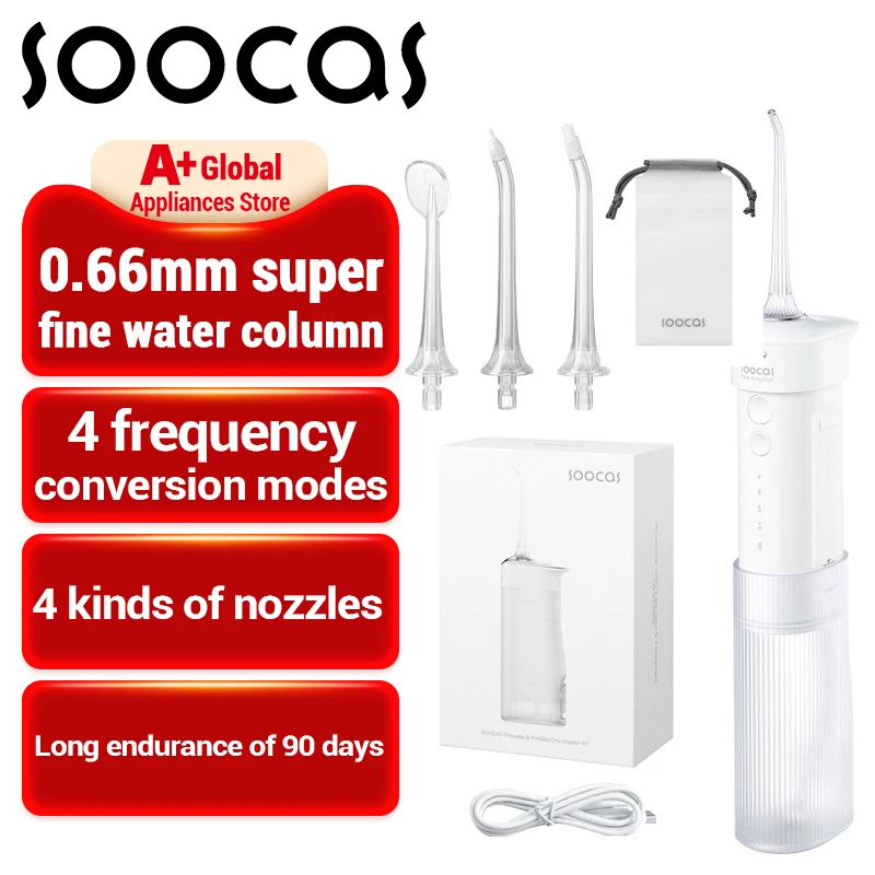 SOOCAS W1 Portable Oral Irrigator USB Type-c Rechargeable Water Flosser Drawable Structure Portable Dental Water Jet