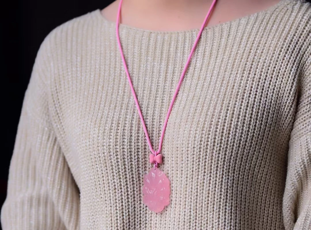 

Natural Pink Rose Quartz Star Light Fox Pendant Necklace Mozambique 54.4*37.8*18.9mm Women Men Jewelry Genuine AAAAA