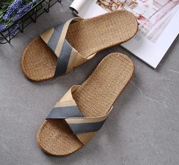 Мужские летние сандалии дышащие льняные Нескользящие плоская подошва