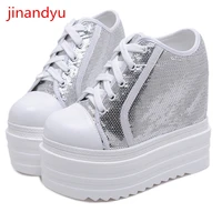 bling high heeled wedges shoes for women platform sneakers sliver black female shoes fashion vulcanize shoes casuales platforms