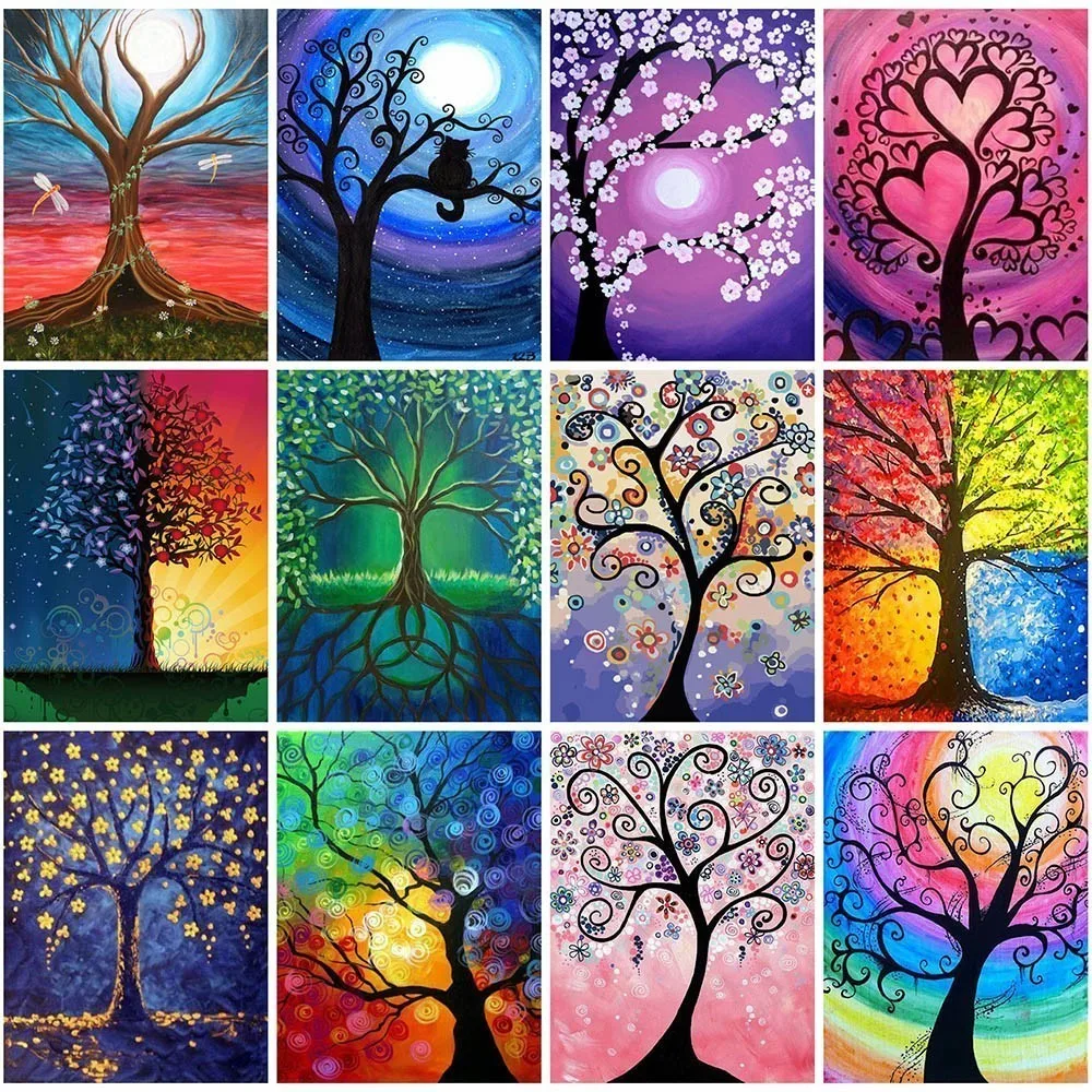 

MTEN Paint With Diamonds Scenery Tree Diamond Painting Full Square Landscape Picture Of Rhinestone Mosaic Flowers Decor Home
