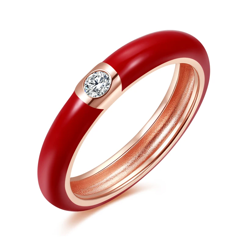 

S925 Sterling Silver Jewelry Red/Blue Enamel Cubic Zircon Fashion Index Finger Ring for Women