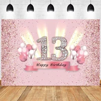 pink 13th photo backdrop girls happy birthday party balloon kids photography background studio prop decoration