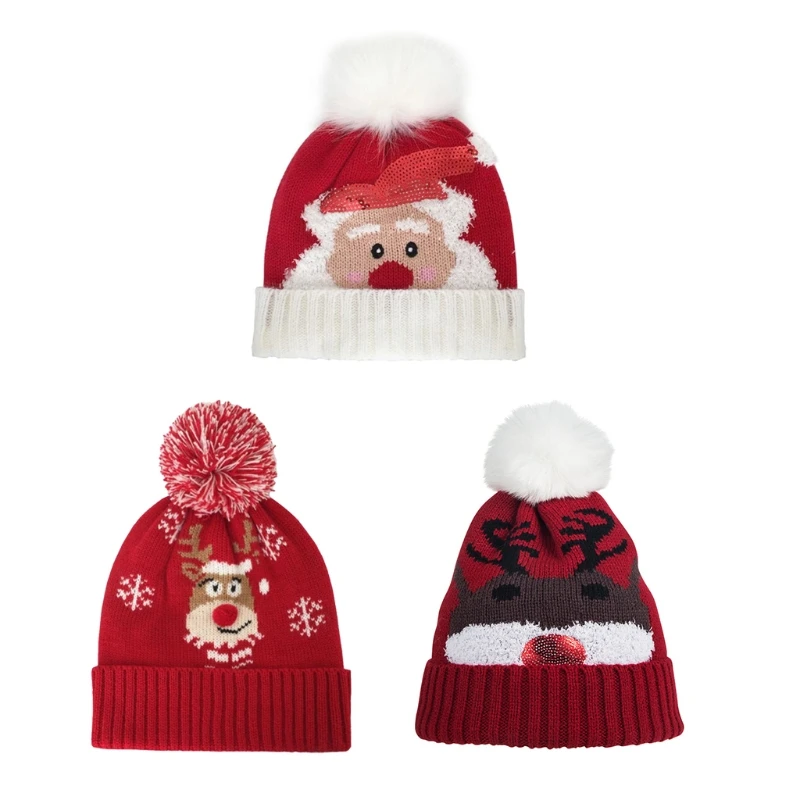 

Шапка-бини с Санта Клаусом, праздничная вязаная шапка с оленем, шерстяная шапка, ветрозащитная шапка для активного отдыха, для холодной пого...