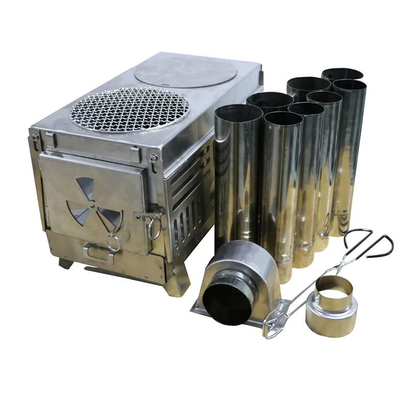 

Portable foldable stainless steel camping fire tent wood stove