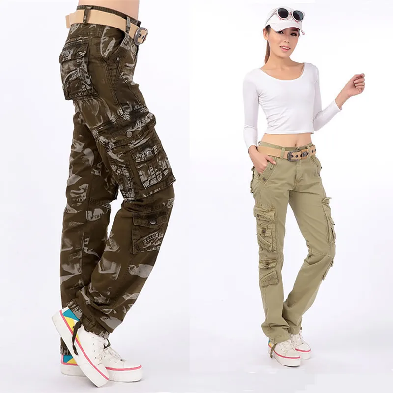 Tactical Cargo Pants Women Combat Military Pants Cotton Multi-Pockets Casual Loose Trousers