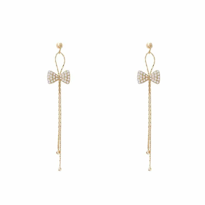 

Hot Sale Vintage Bow Piercing Long Tassel Earring For Women Luxury Bling Jewelry Fashion Simple elegant Women's Earrings Trendy