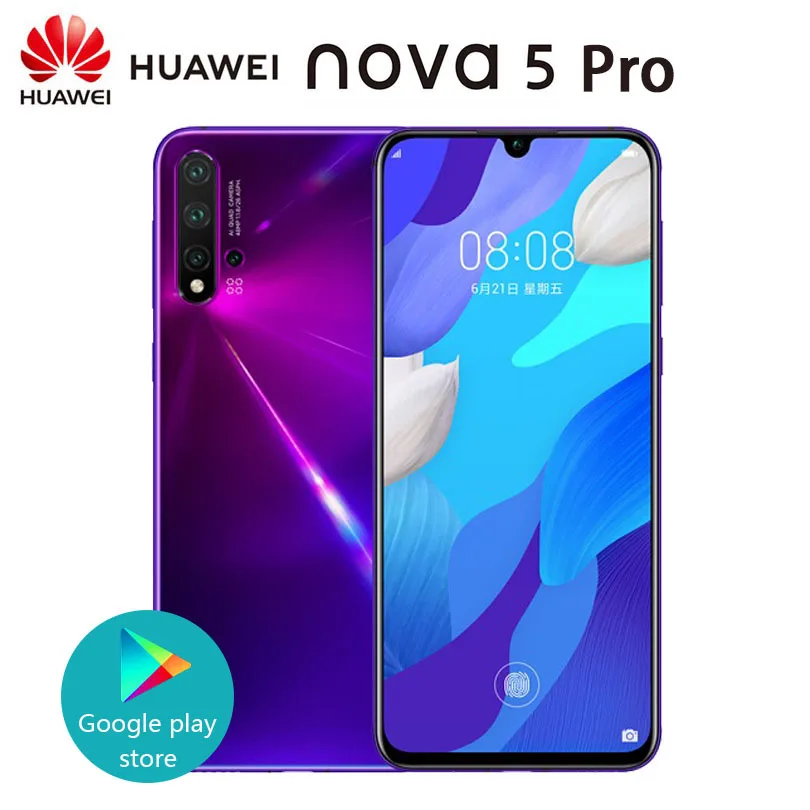Оригинальный Huawei Nova 5 pro NFC Смартфон 2340x1080 пикселей мульти сенсорный изогнутый