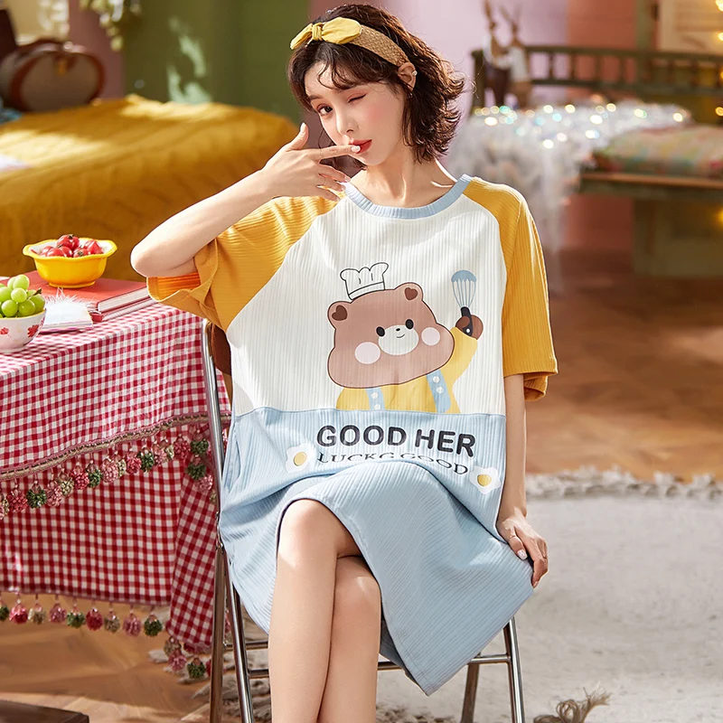 

Summer Nightdress Cotton Nighty Sleep Shirt Plus Size Pijamas Pyjama Cute Cartoon Sleepwear For Women Nightgowns Dressing Gown