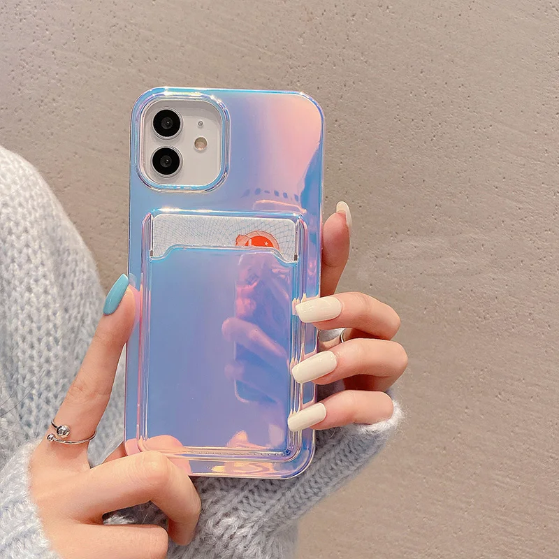 

Ins Korea Laser Aurora Card package Soft silicon phone case for iphone 7 8 Plus X XS XR MAX 11 Pro SE 2 12 10 carbon fiber Cover