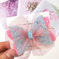 1pcs lovely yarn leather glitter 3 2 inch bow elastic hair bands hairpins dance party korean hair accessories for baby girl 2021