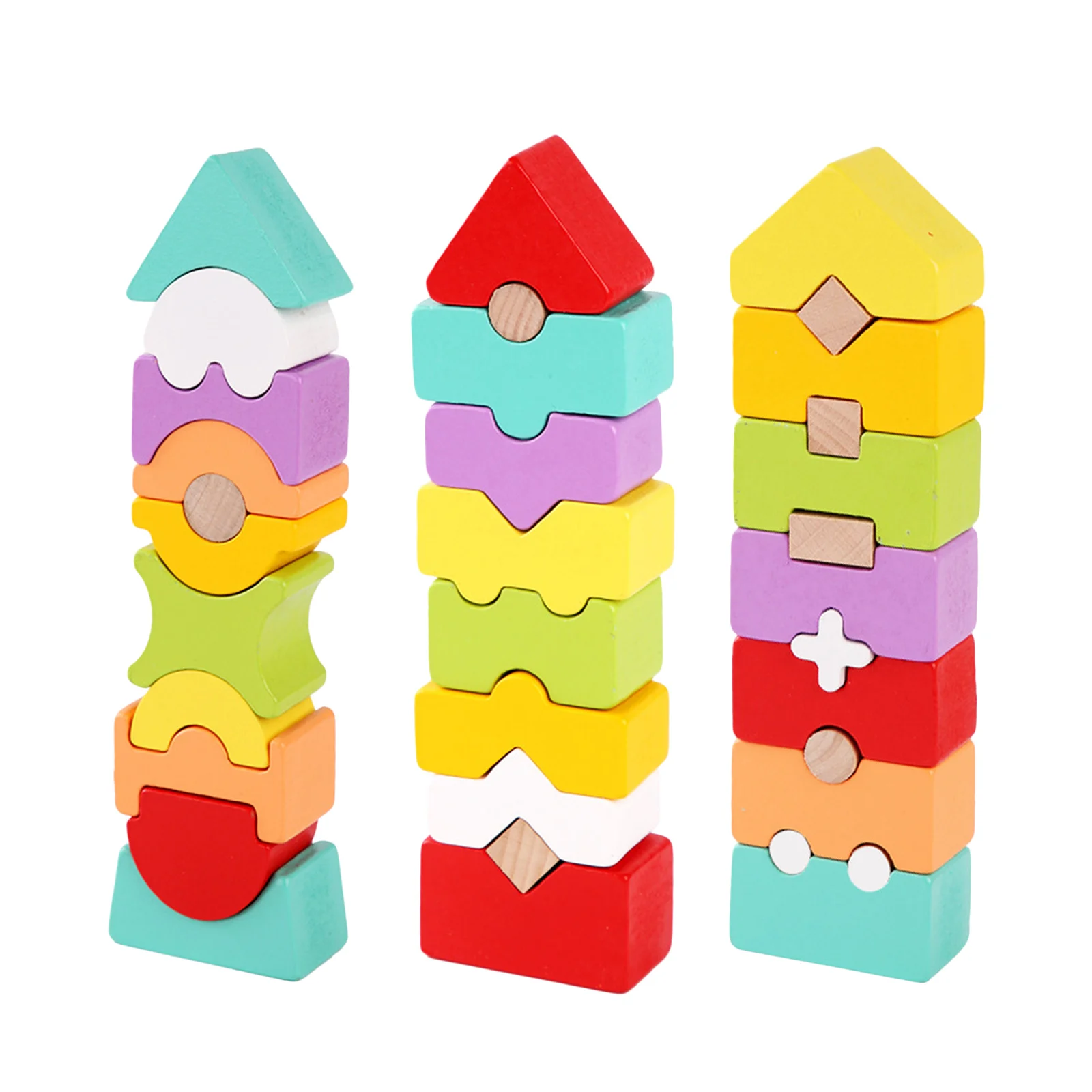 

Wooden House Rainbow Building Blocks Stacker Set Construction Learning Toys