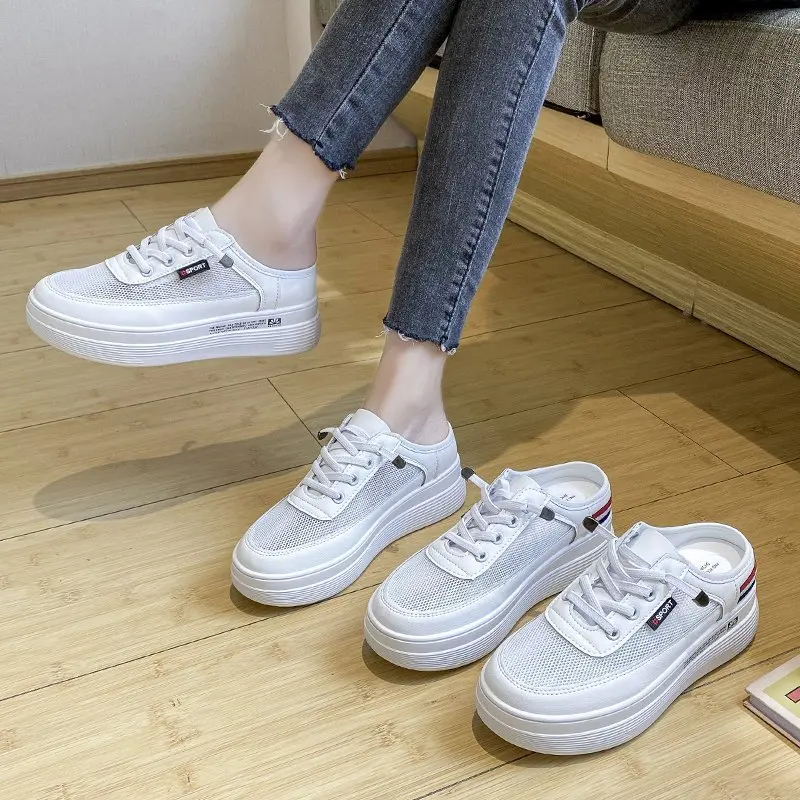 

Female semi-drag Baotou white shoes female 2021 summer new style mesh casual breathable student slippers female