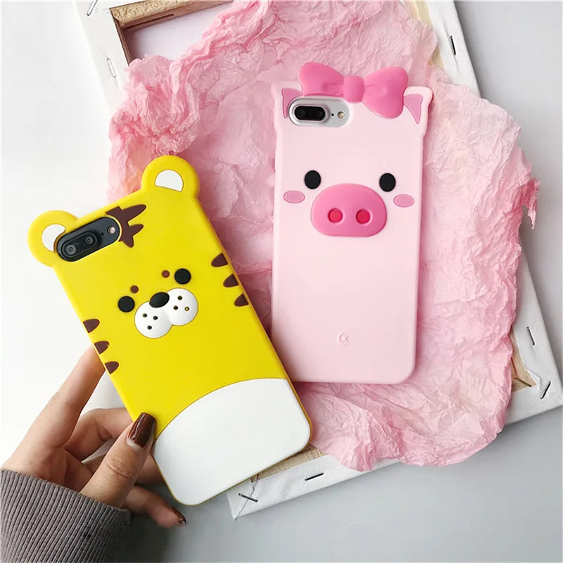 Роскошный 3D милый мультяшный Тигр Розовый Свинья чехол для iPhone 6 6S 7 8 Plus