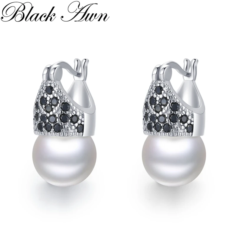 Черные Awn 2022 новые круглые жемчужные серьги-кольца для женщин женская модная шпинель ювелирные изделия для помолвки I221