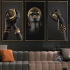 Черные и золотые браслеты, холст, картина маслом, Постер Африканского искусства, картина для гостиной, декоративная живопись