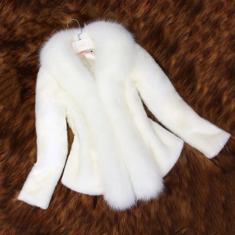 White Faux Fur Coat Women's Short Autumn/Winter 2021 New Imitation Fur Fox Fur Collar Slim Jacket Women Clothes Jacket Femal